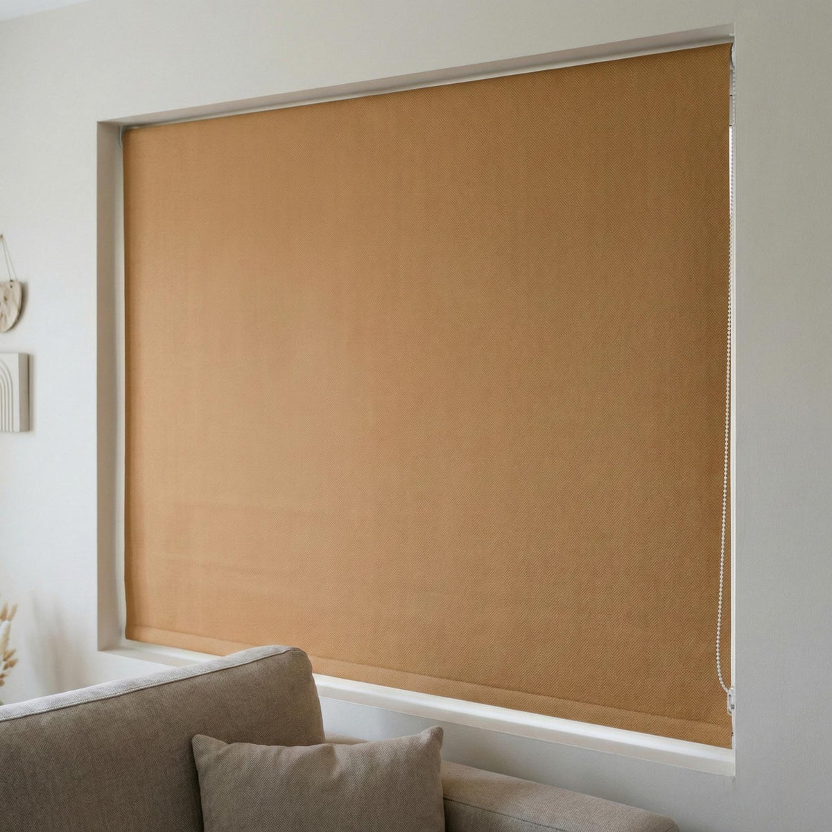 Custom Linen Roman Shade, Camel Tan Herringbone, Blackout or Light Filtering — image 6