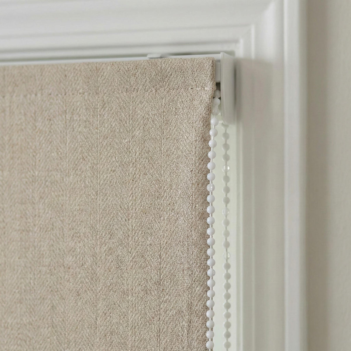 Custom Natural Flax Linen Roman Shade, Herringbone Corded Blind — image 6