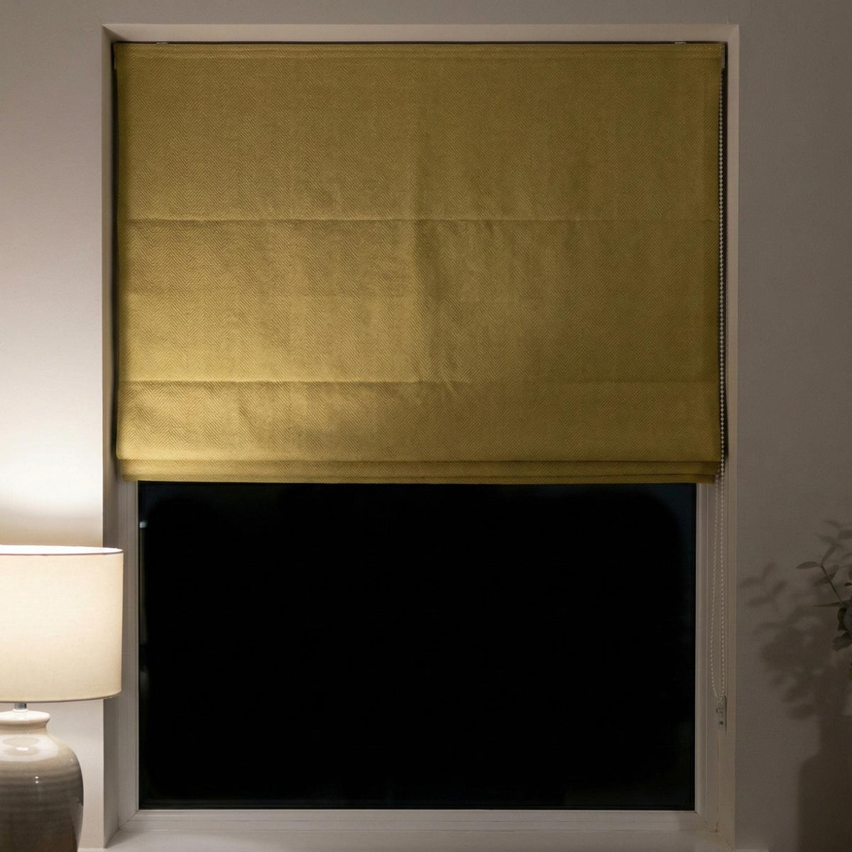 Mustard Herringbone Linen Roman Shade, Custom Corded Blind, OEKO-TEX — image 7