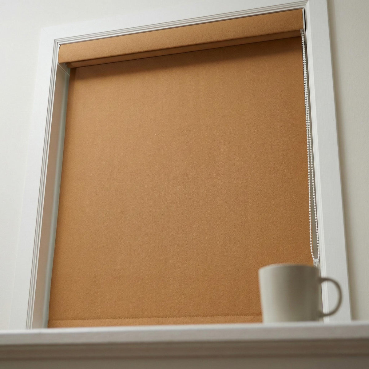 Custom Linen Roman Shade, Camel Tan Herringbone, Blackout or Light Filtering — image 8