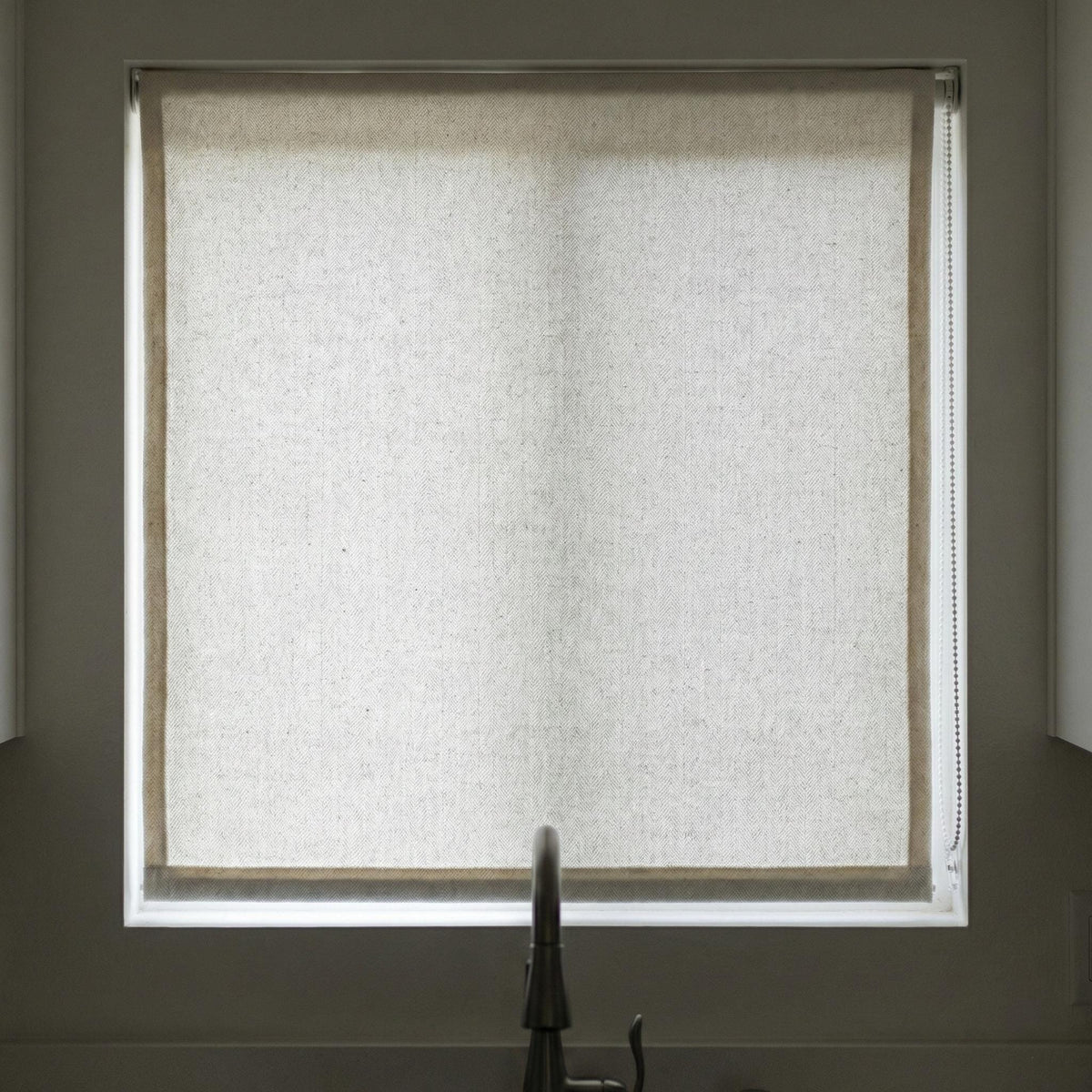 Ivory Herringbone Linen Roman Shade, Custom Corded Window Blind, OEKO-TEX — image 9
