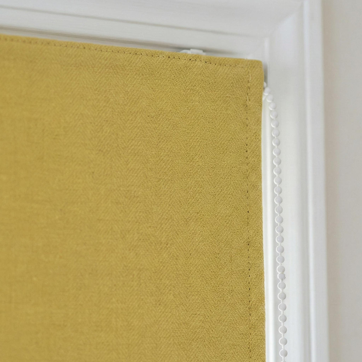 Mustard Herringbone Linen Roman Shade, Custom Corded Blind, OEKO-TEX — image 9