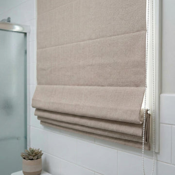 Custom Oatmeal Linen Roman Shade, Herringbone Corded Blind, OEKO-TEX — image 1