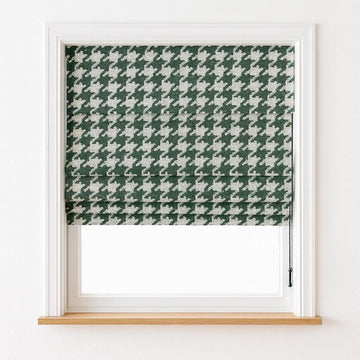 Houndstooth Roman Shade: Forest Green Organic Cotton, Blackout Liner — image 1