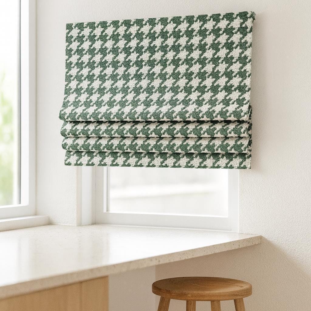 Houndstooth Roman Shade: Forest Green Organic Cotton, Blackout Liner — image 2