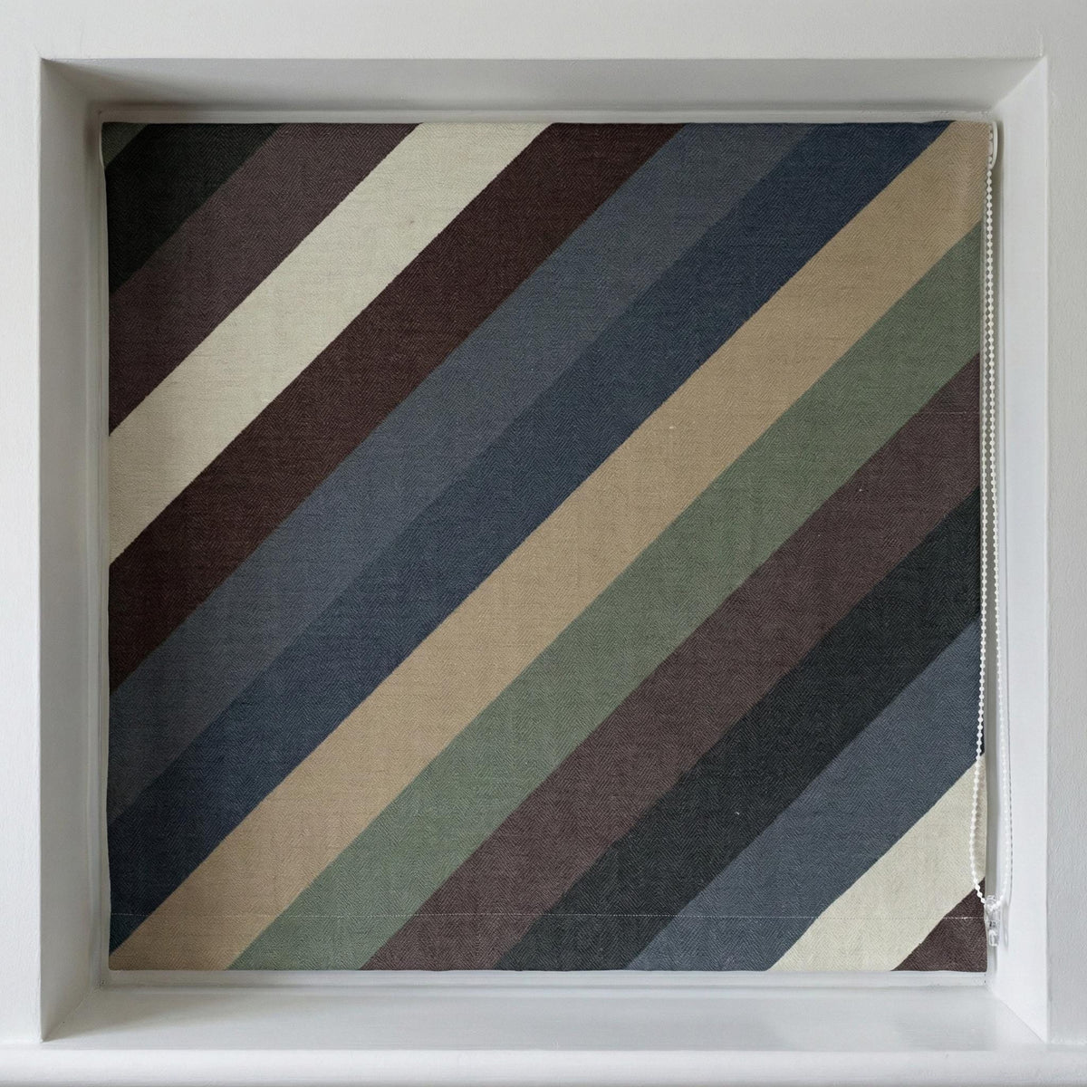 Diagonal Stripe Linen Roman Shade, Custom Corded Blind, Inside/Outside Mount — image 2