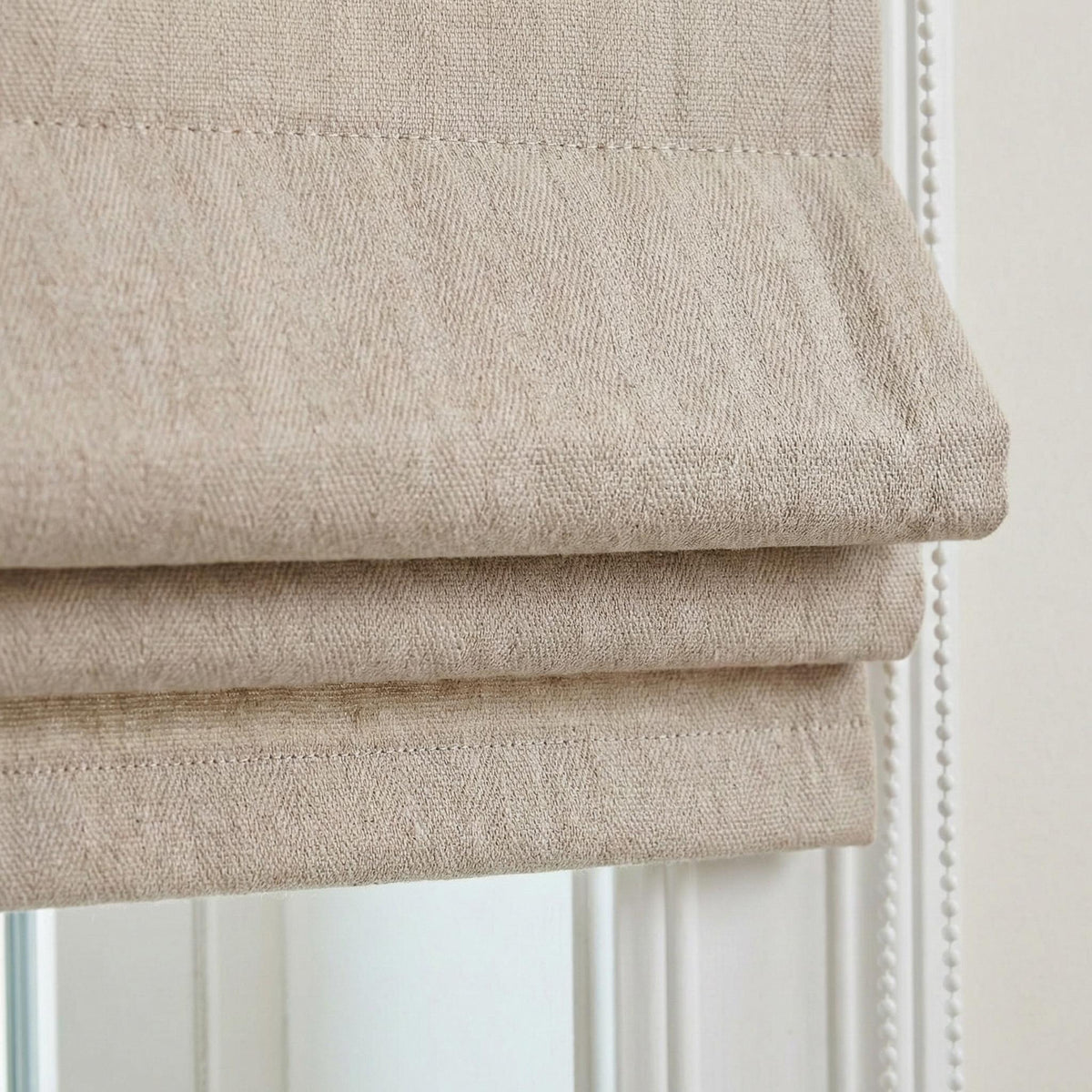 Custom Oatmeal Linen Roman Shade, Herringbone Corded Blind, OEKO-TEX — image 3