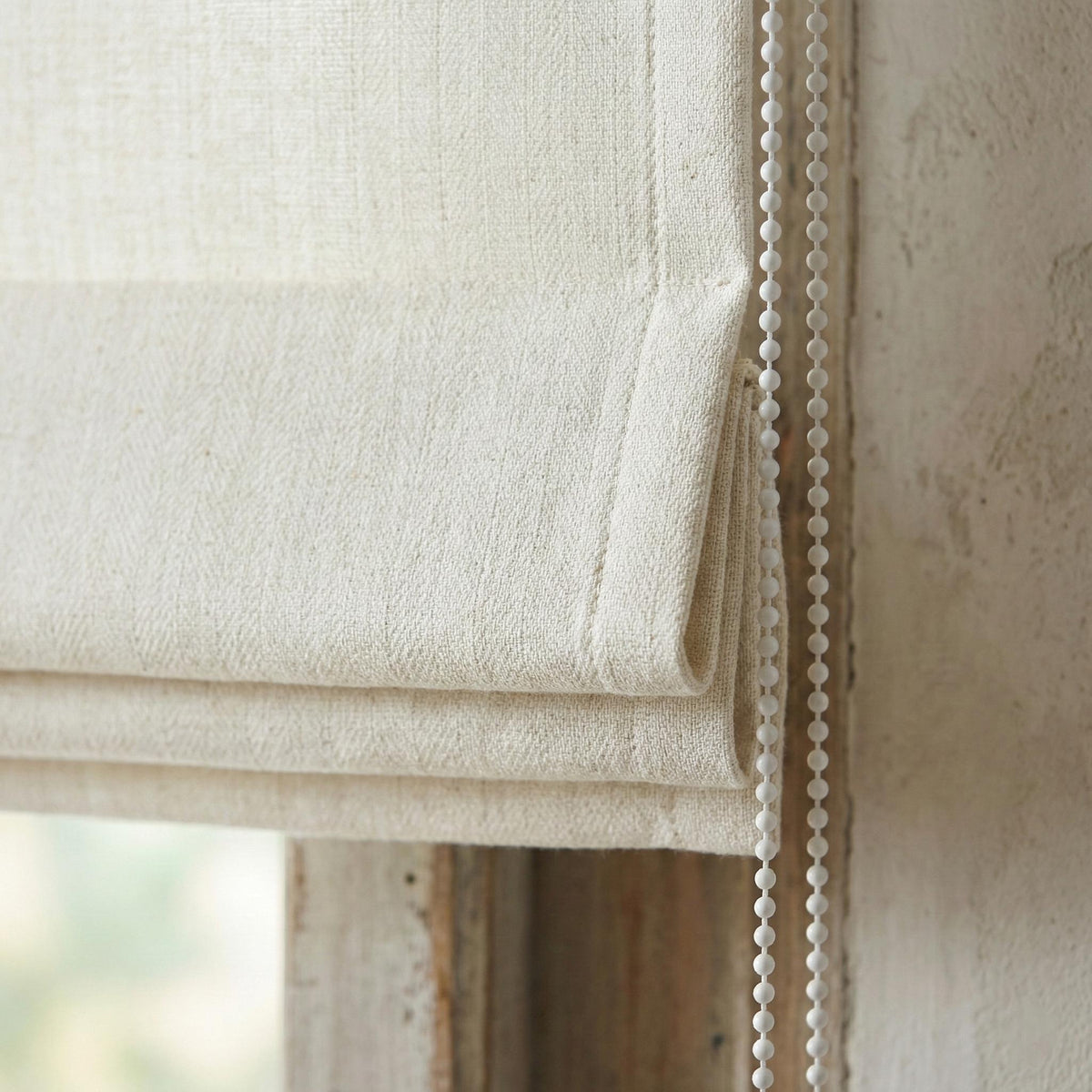 Ivory Herringbone Linen Roman Shade, Oeko-Tex Custom Blind, Light Filter/Blackout — image 3