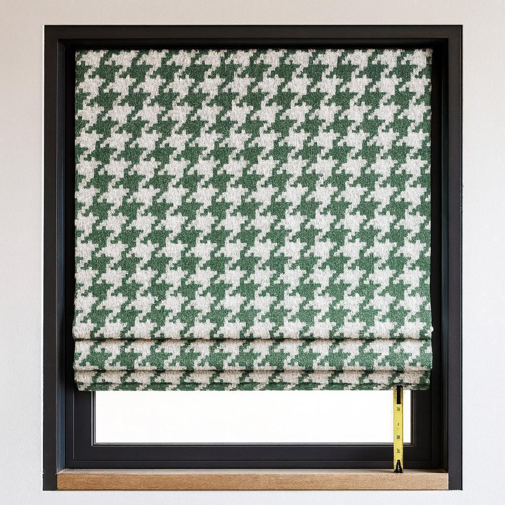 Houndstooth Roman Shade: Forest Green Organic Cotton, Blackout Liner — image 4