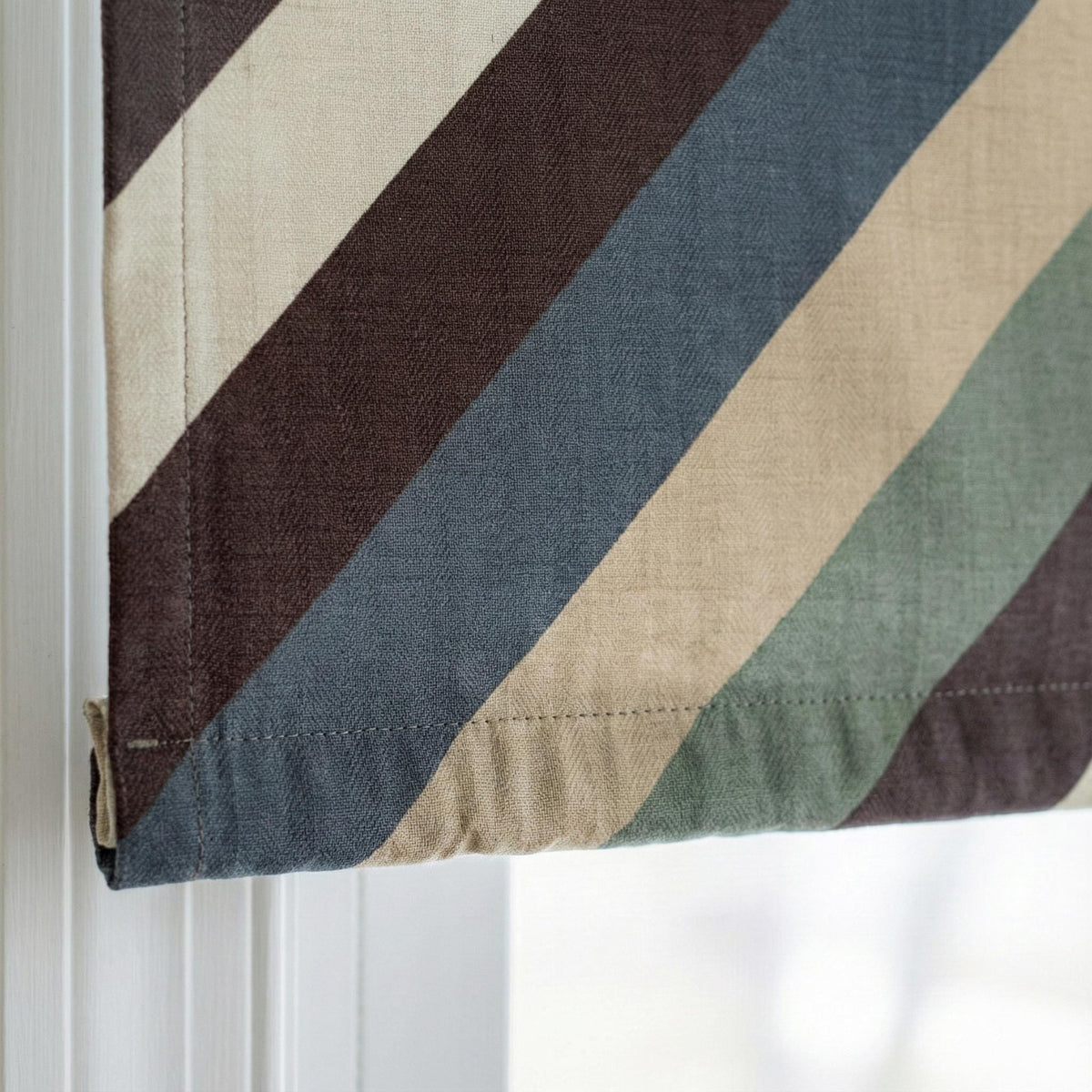 Diagonal Stripe Linen Roman Shade, Custom Corded Blind, Inside/Outside Mount — image 6