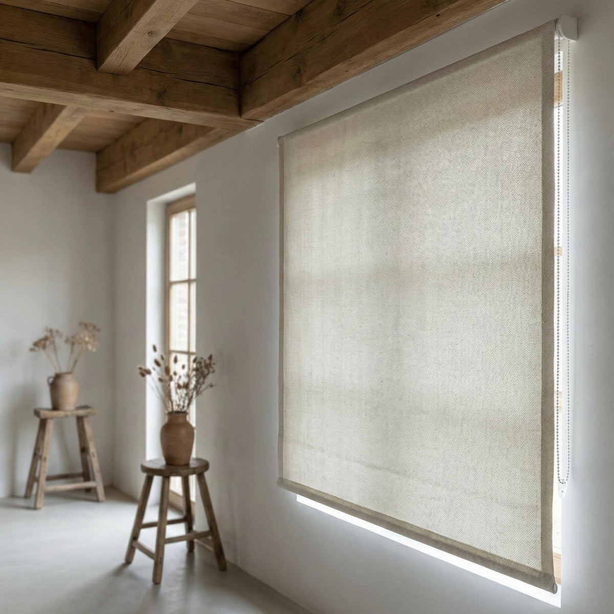Ivory Herringbone Linen Roman Shade, Oeko-Tex Custom Blind, Light Filter/Blackout — image 6