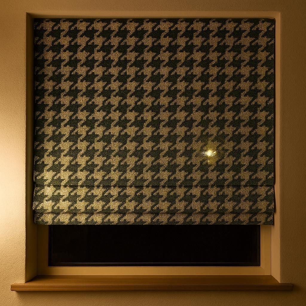 Houndstooth Roman Shade: Forest Green Organic Cotton, Blackout Liner — image 7