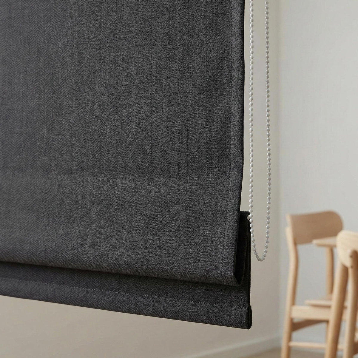 Charcoal Gray Linen Herringbone Roman Shade, Custom Corded Blind, OEKO-TEX — image 6