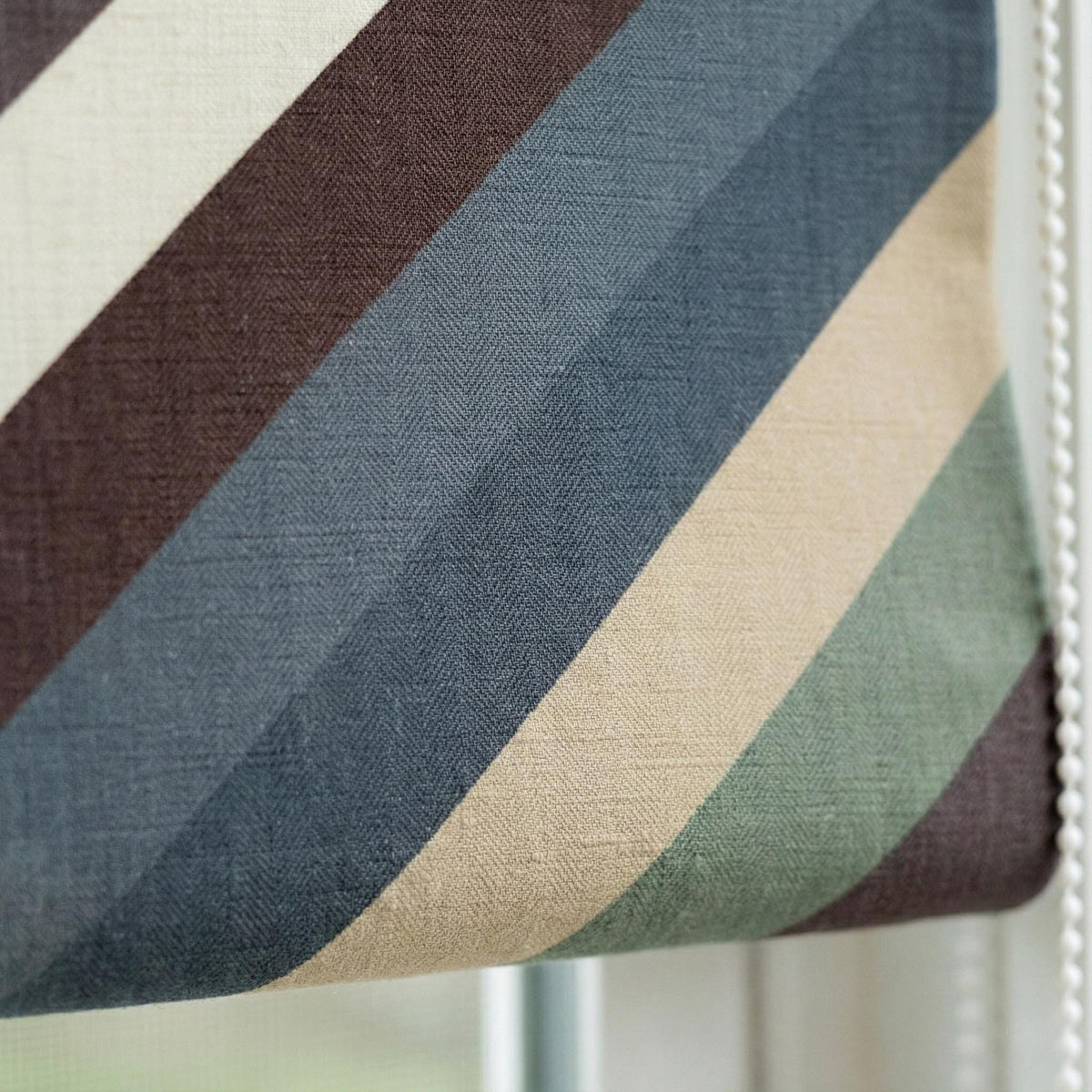 Diagonal Stripe Linen Roman Shade, Custom Corded Blind, Inside/Outside Mount — image 7