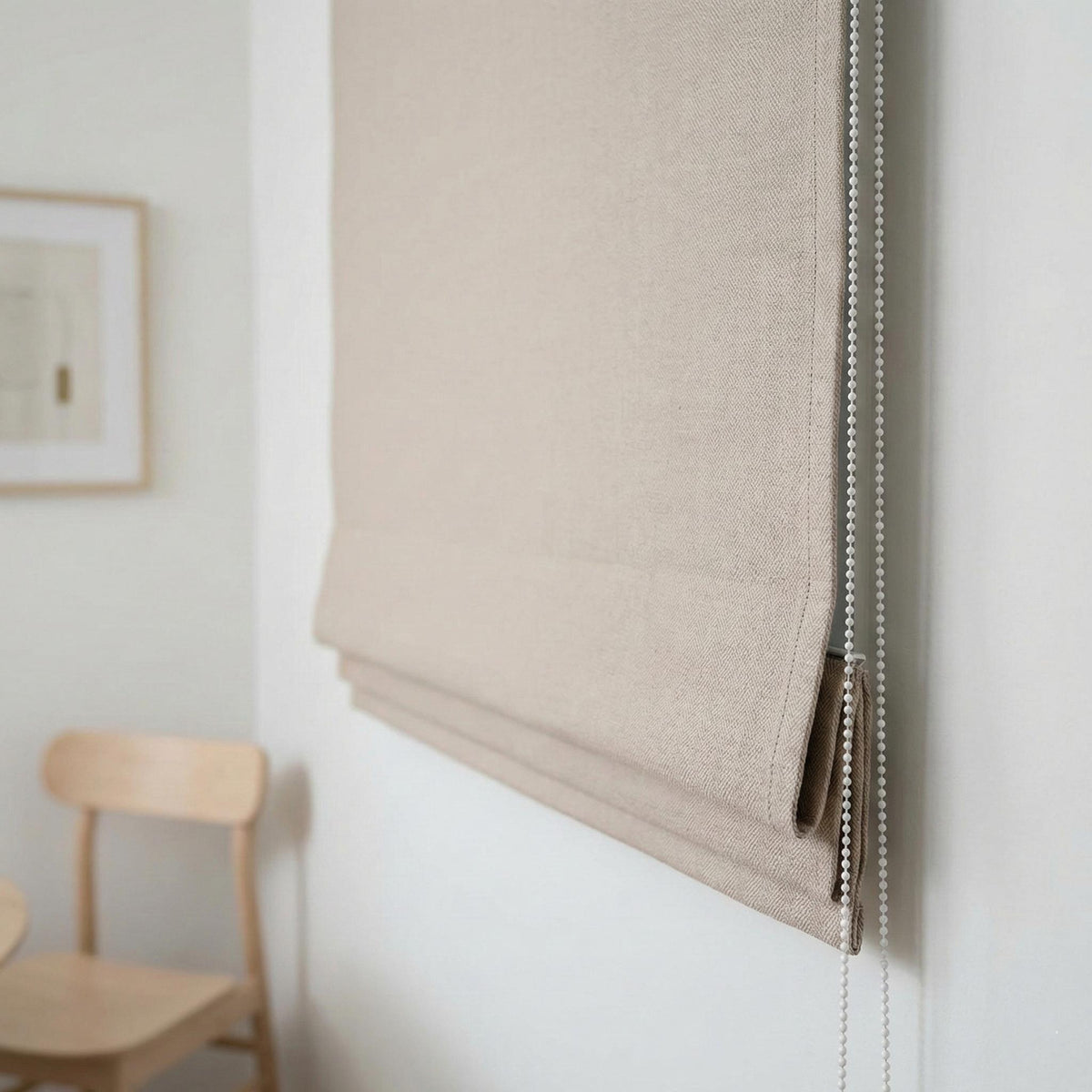 Custom Oatmeal Linen Roman Shade, Herringbone Corded Blind, OEKO-TEX — image 5