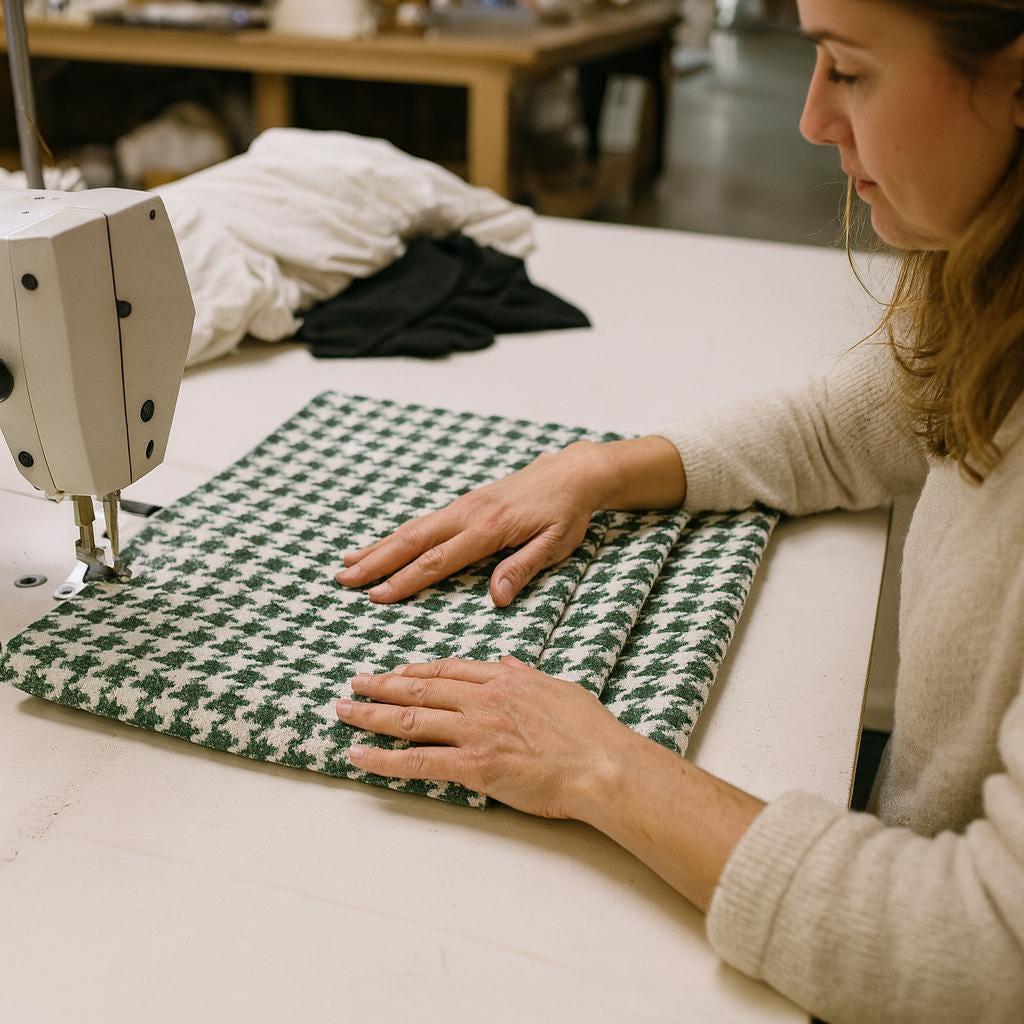 Houndstooth Roman Shade: Forest Green Organic Cotton, Blackout Liner — image 8