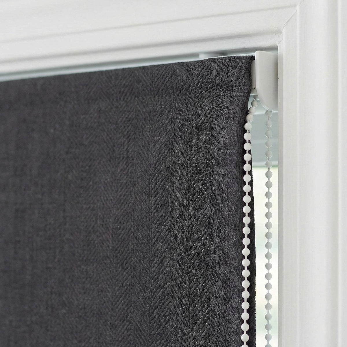 Charcoal Gray Linen Herringbone Roman Shade, Custom Corded Blind, OEKO-TEX — image 7