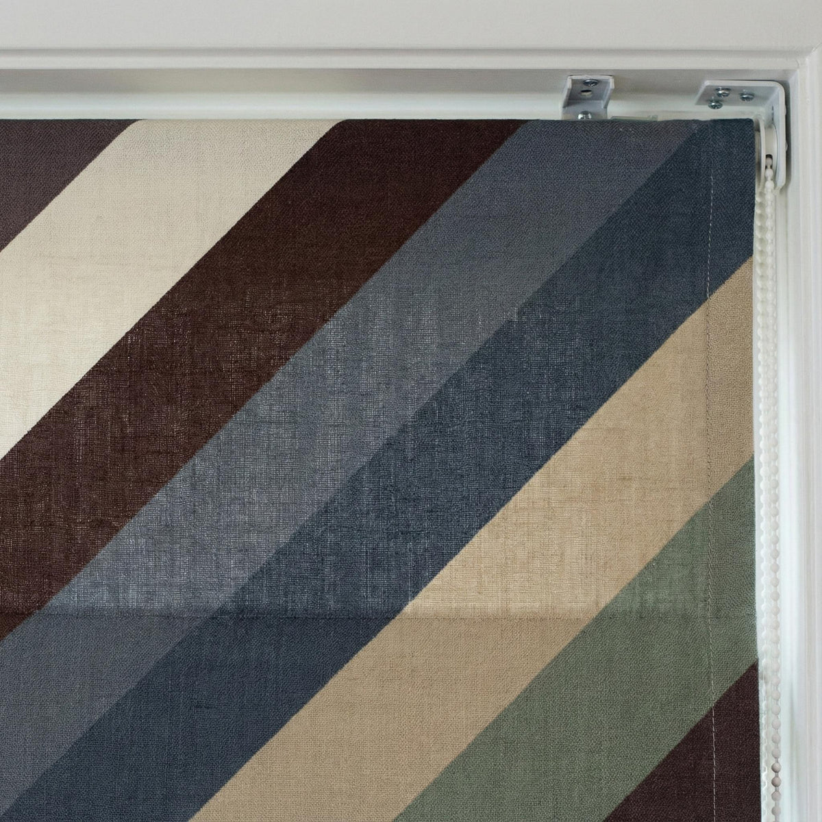 Diagonal Stripe Linen Roman Shade, Custom Corded Blind, Inside/Outside Mount — image 8