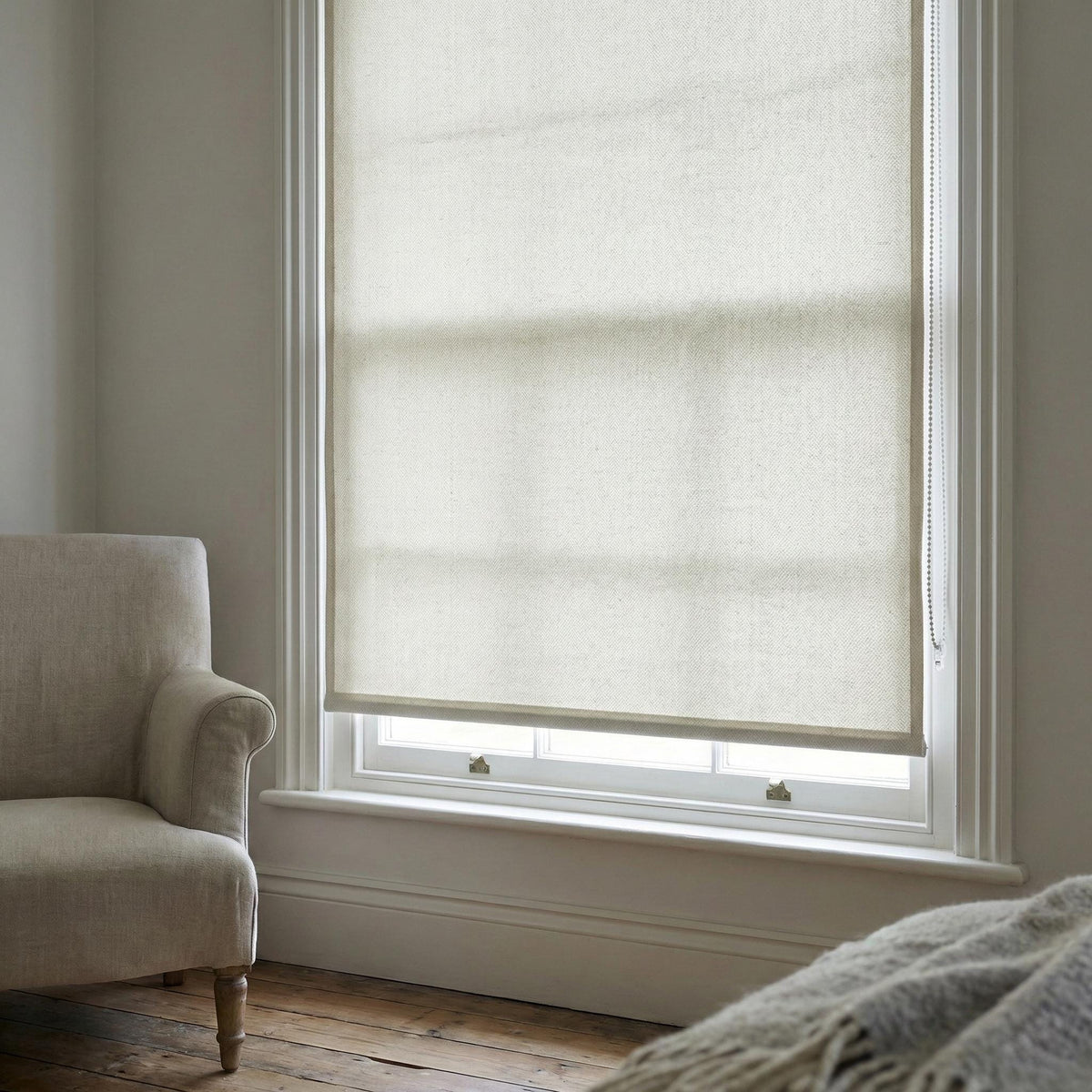 Ivory Herringbone Linen Roman Shade, Oeko-Tex Custom Blind, Light Filter/Blackout — image 8