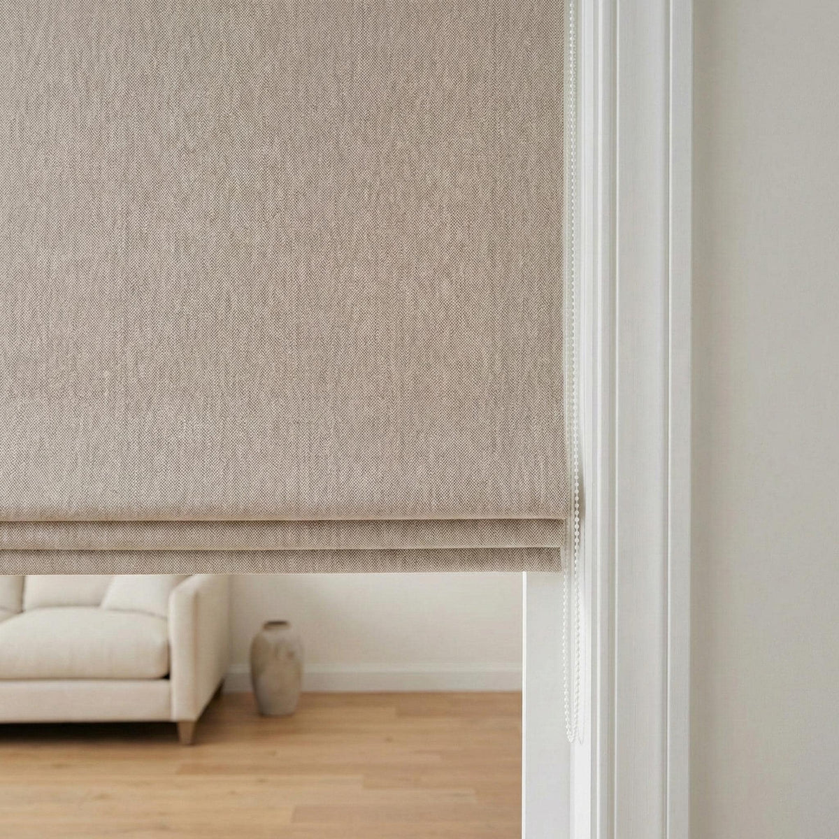 Custom Oatmeal Linen Roman Shade, Herringbone Corded Blind, OEKO-TEX — image 7