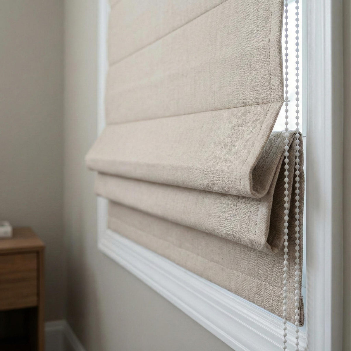 Custom Oatmeal Linen Roman Shade, Herringbone Corded Blind, OEKO-TEX — image 8