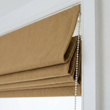 Custom Camel Tan Linen Herringbone Roman Shade, OEKO-TEX Liner — image 1