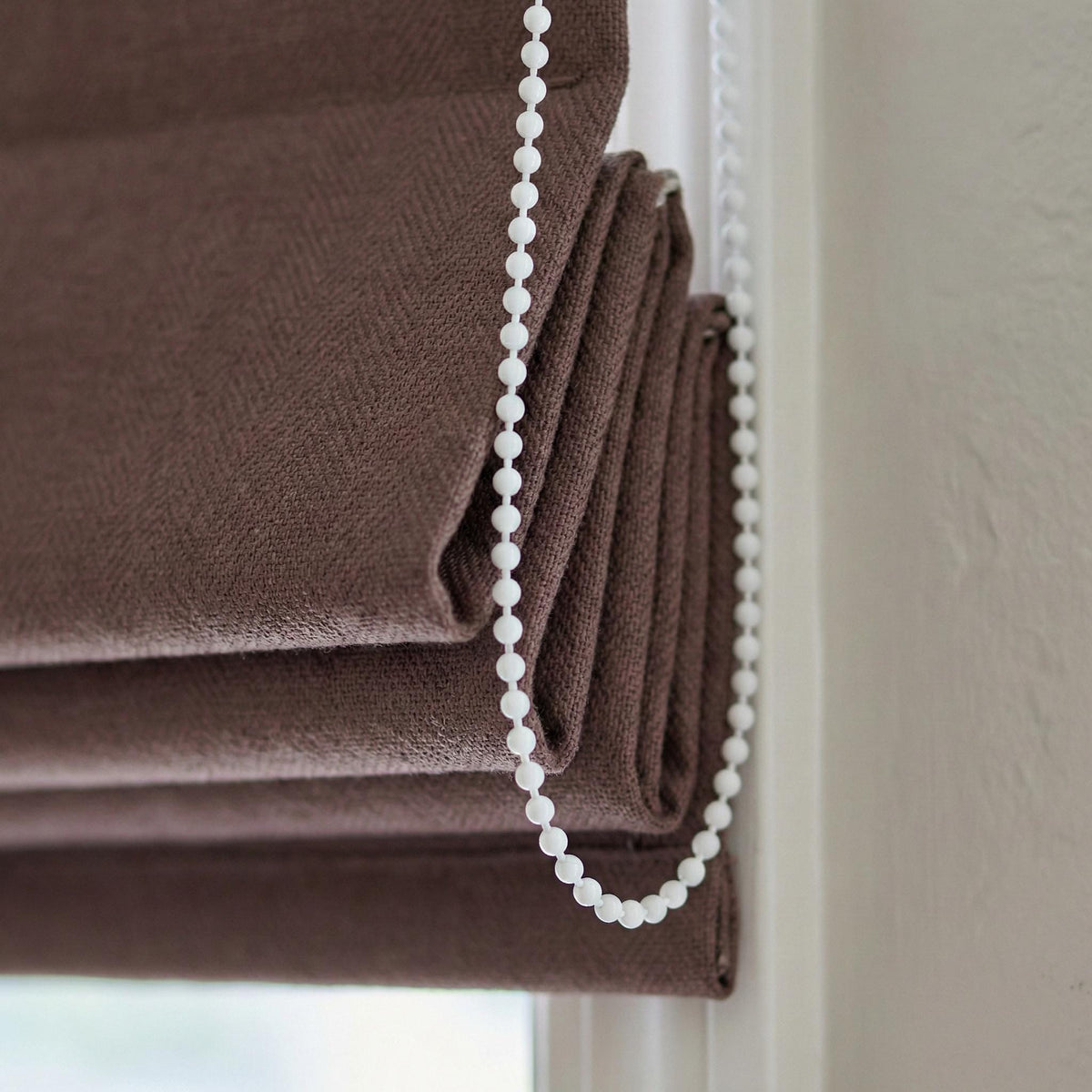 Chocolate Brown Linen Herringbone Roman Shade, Custom Corded Blind, OEKO-TEX Liner — image 1