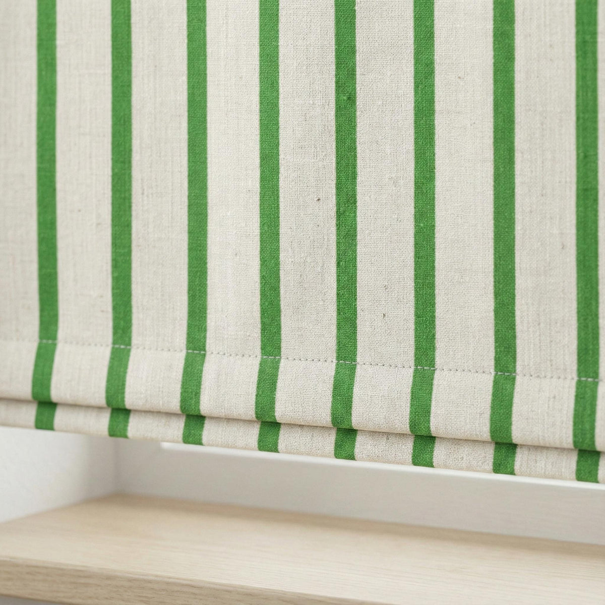 Green Stripe Linen Roman Shade, Custom Corded Blind, OEKO-TEX — image 4