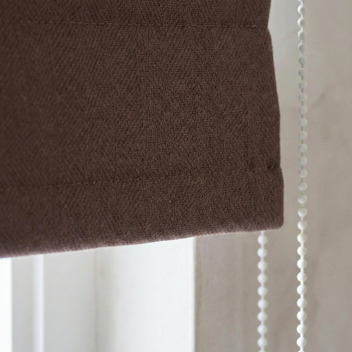 Chocolate Brown Linen Herringbone Roman Shade, Custom Corded Blind, OEKO-TEX Liner — image 5
