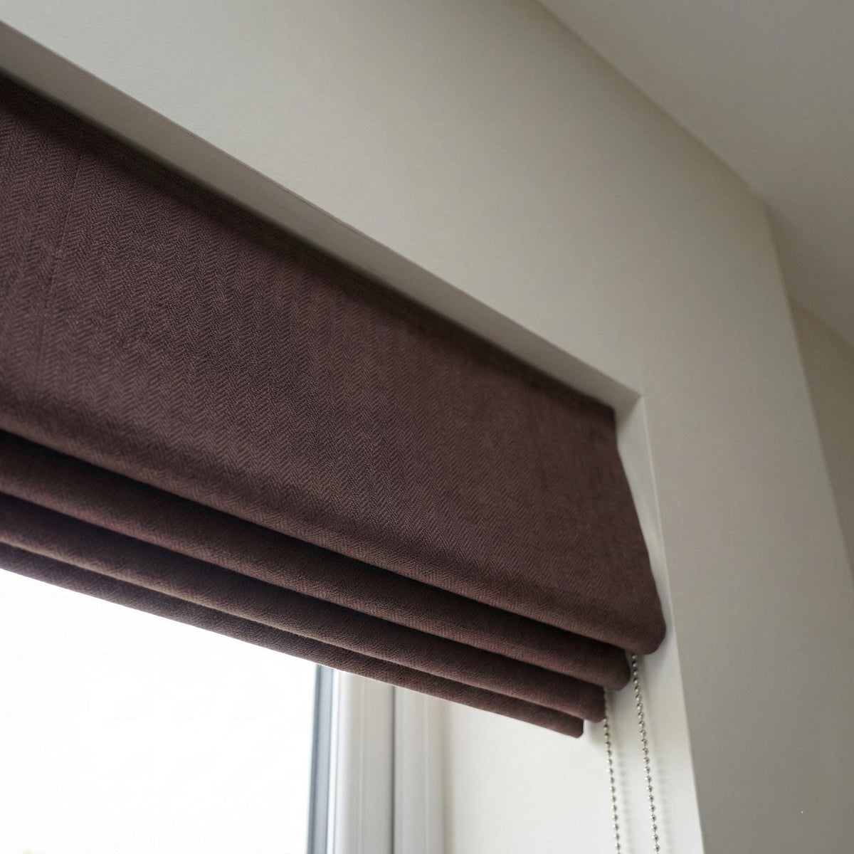 Chocolate Brown Linen Herringbone Roman Shade, Custom Corded Blind, OEKO-TEX Liner — image 7