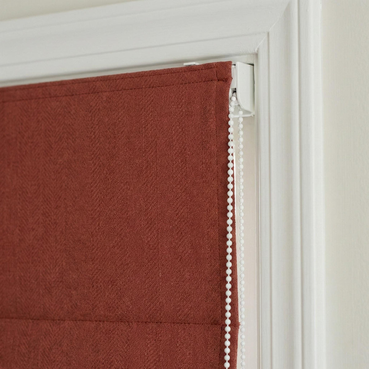 Custom Terracotta Linen Roman Shade, Herringbone Weave, Blackout Option — image 7