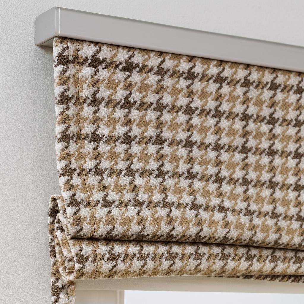 Custom Houndstooth Roman Shade: Organic Cotton, Blackout or Light-Filtering — image 1