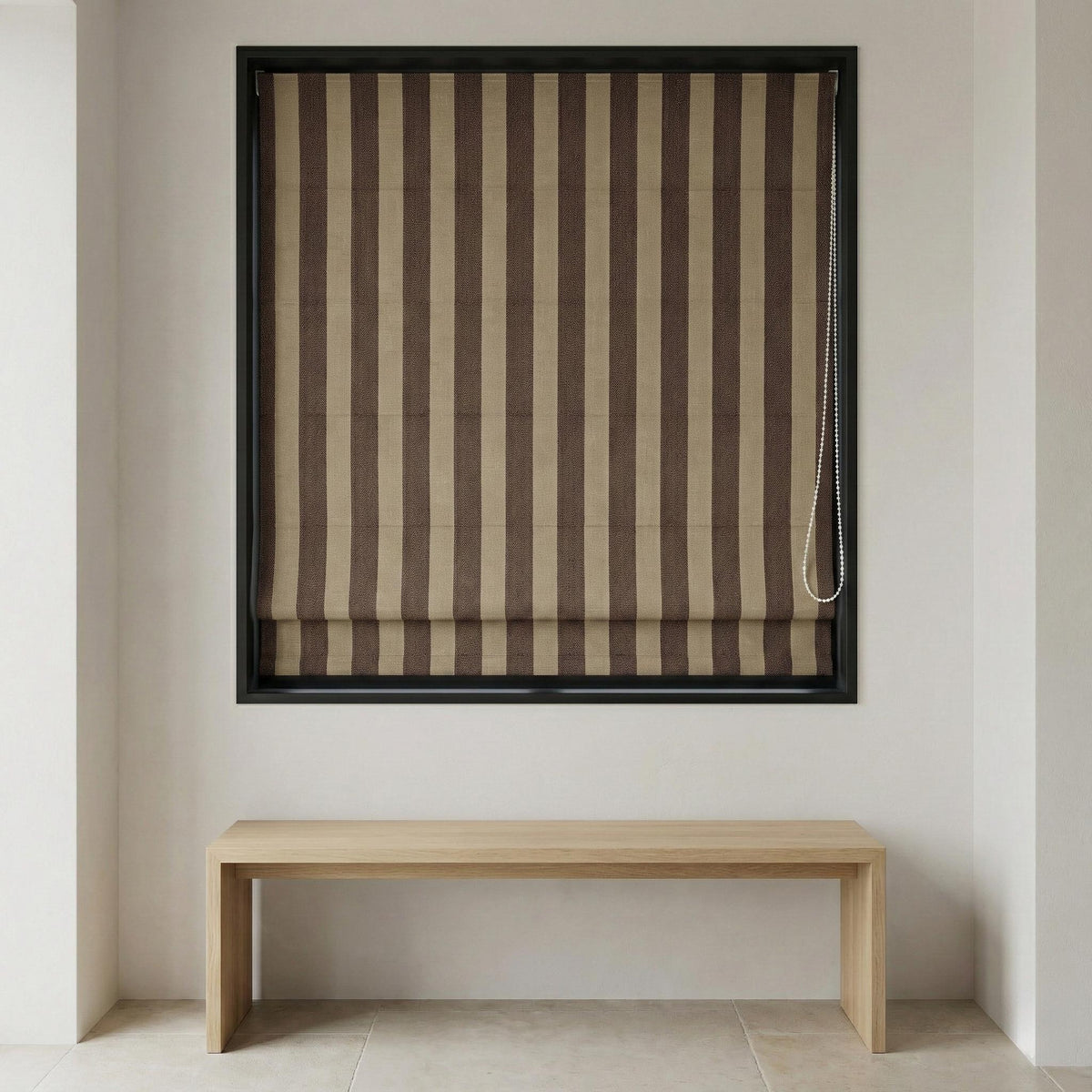 Striped Linen Roman Shade, Brown Beige Cabana Stripe, Custom Corded Blind — image 2