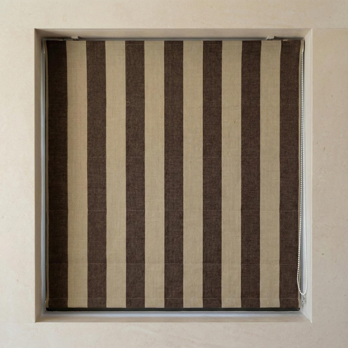 Striped Linen Roman Shade, Brown Beige Cabana Stripe, Custom Corded Blind — image 4