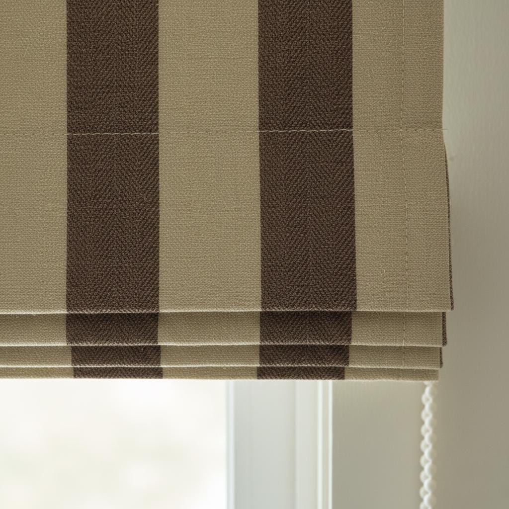 Striped Linen Roman Shade, Brown Beige Cabana Stripe, Custom Corded Blind — image 6