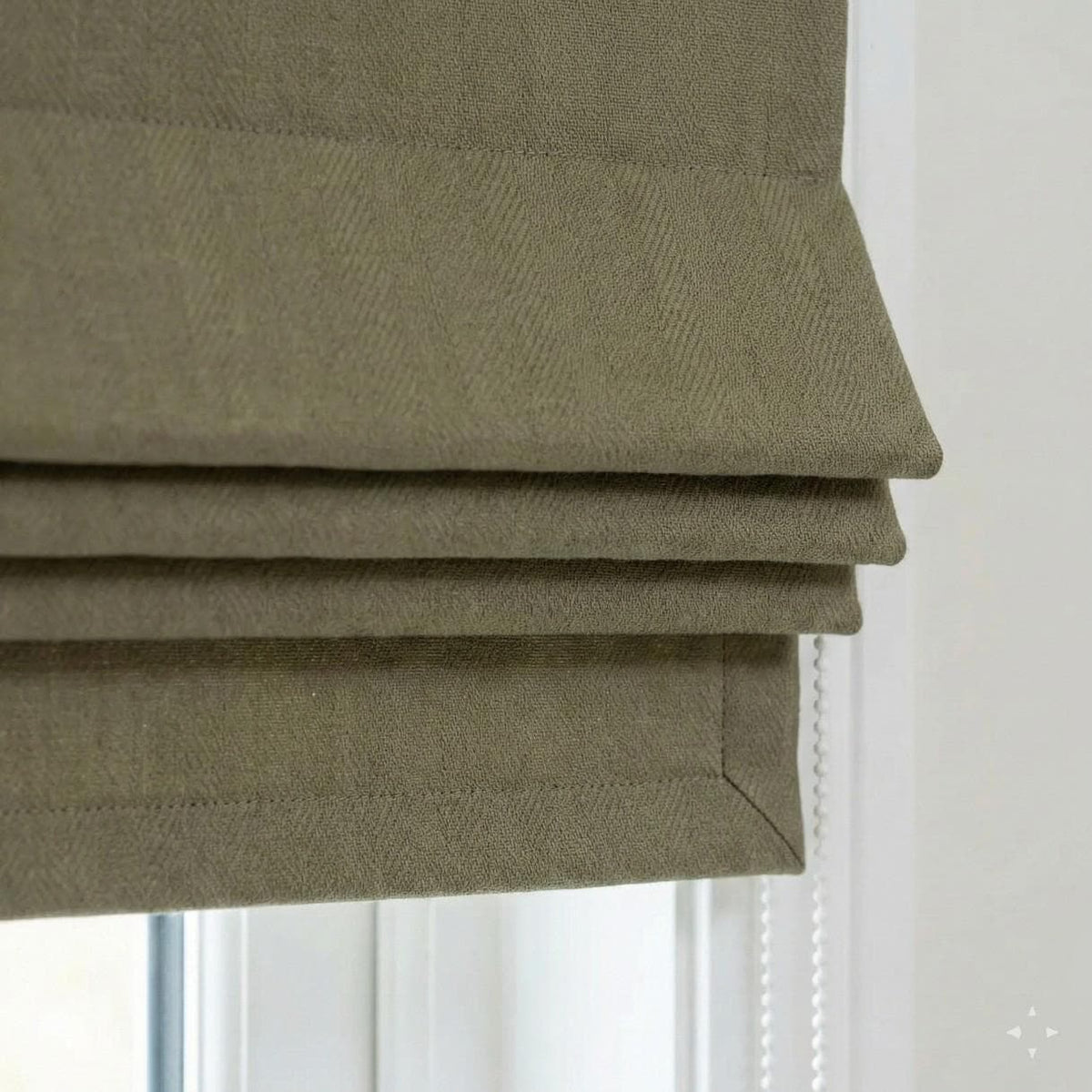 Custom Sage Olive Linen Roman Shade, Herringbone Corded Blind, OEKO-TEX — image 7