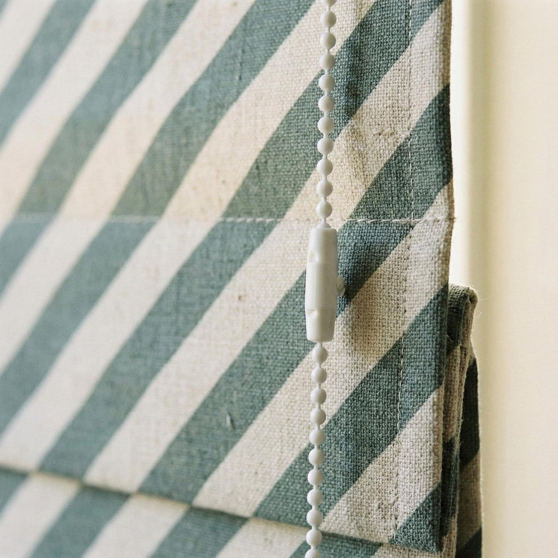 Blue Stripe Linen Roman Shade, Custom Corded Window Blind — image 1