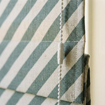 Blue Stripe Linen Roman Shade, Custom Corded Window Blind — image 1