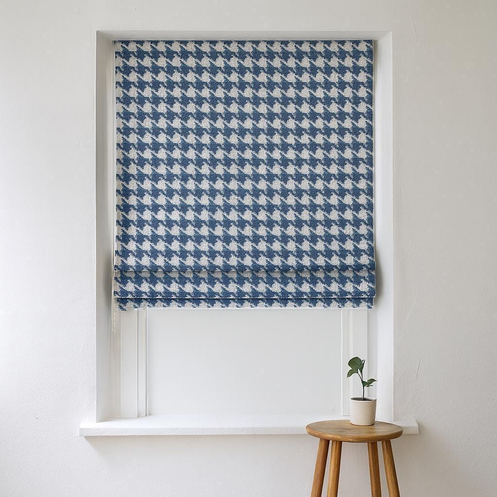Houndstooth Roman Shade, Organic Cotton, Blue & White (Custom Size) — image 1