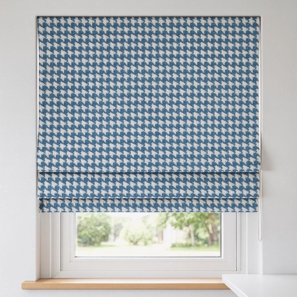 Houndstooth Roman Shade, Organic Cotton, Blue & White (Custom Size) — image 7