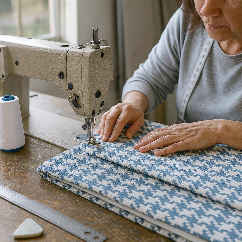 Houndstooth Roman Shade, Organic Cotton, Blue & White (Custom Size) — image 8