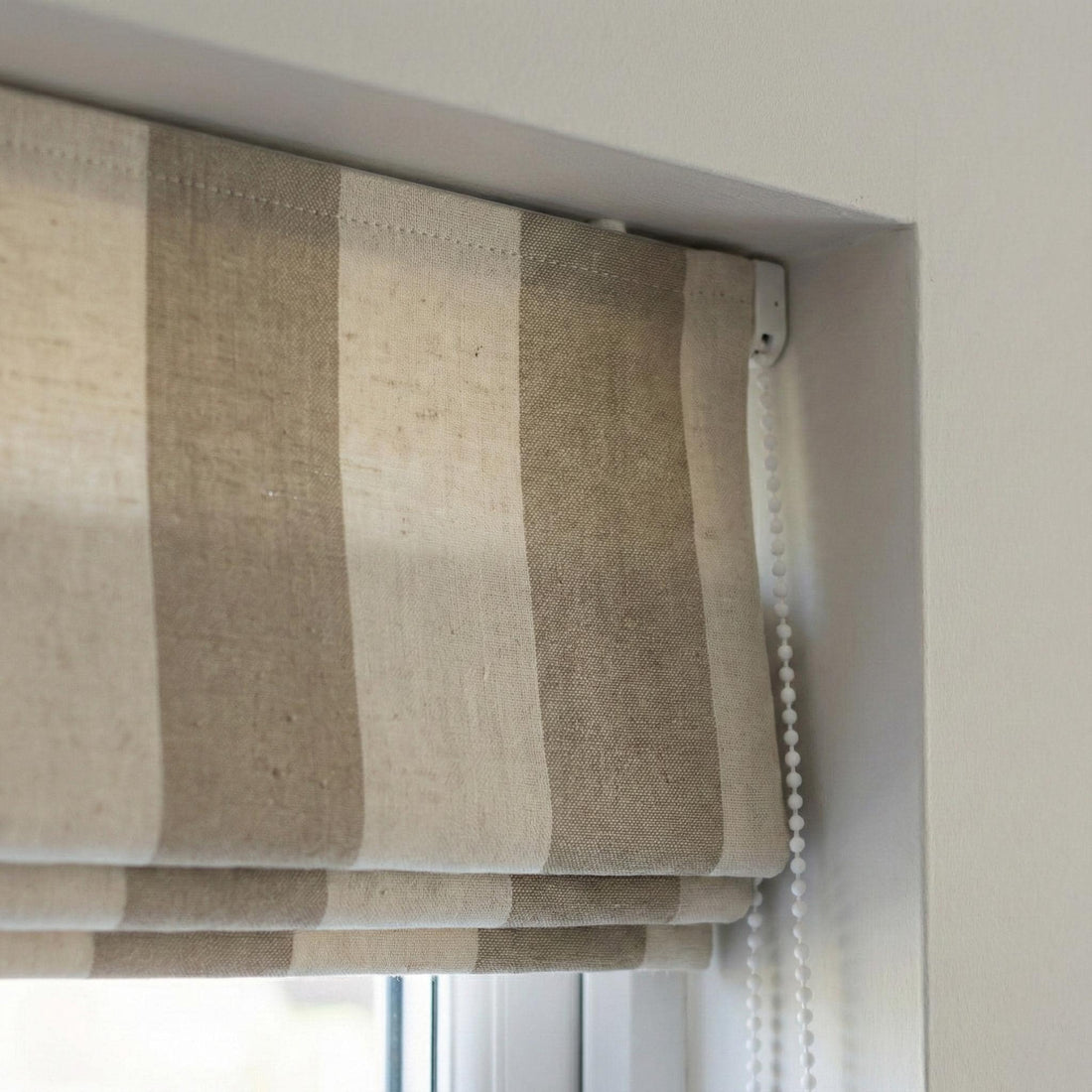 Taupe Stripe Linen Roman Shade, Custom Corded Window Blind, OEKO-TEX — image 1