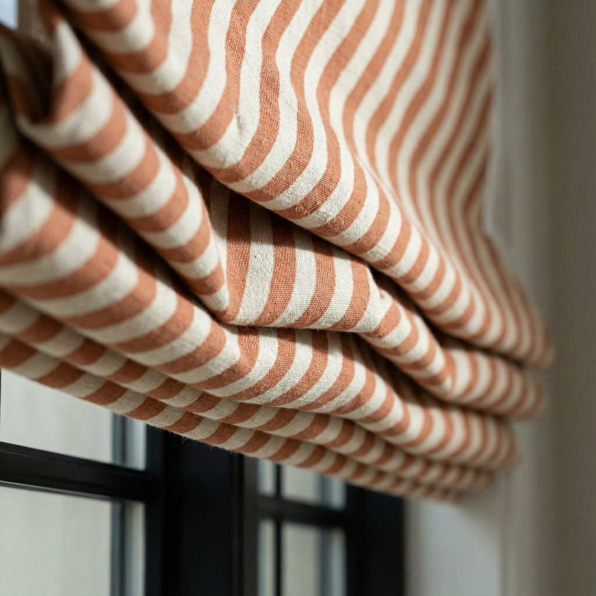 Terracotta Stripe Linen Roman Shade, Custom Corded Window Blind — image 2
