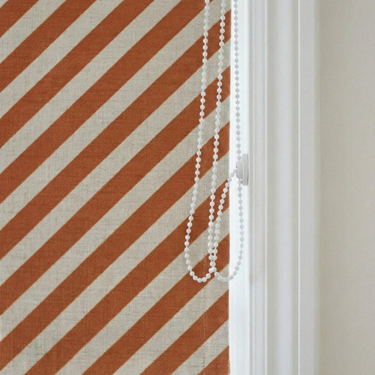 Terracotta Stripe Linen Roman Shade, Custom Corded Window Blind — image 3