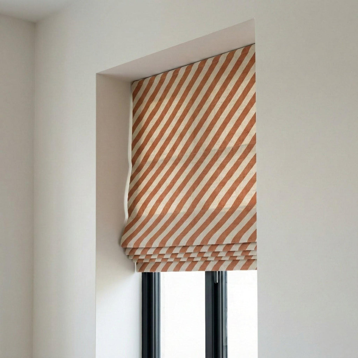 Terracotta Stripe Linen Roman Shade, Custom Corded Window Blind — image 5
