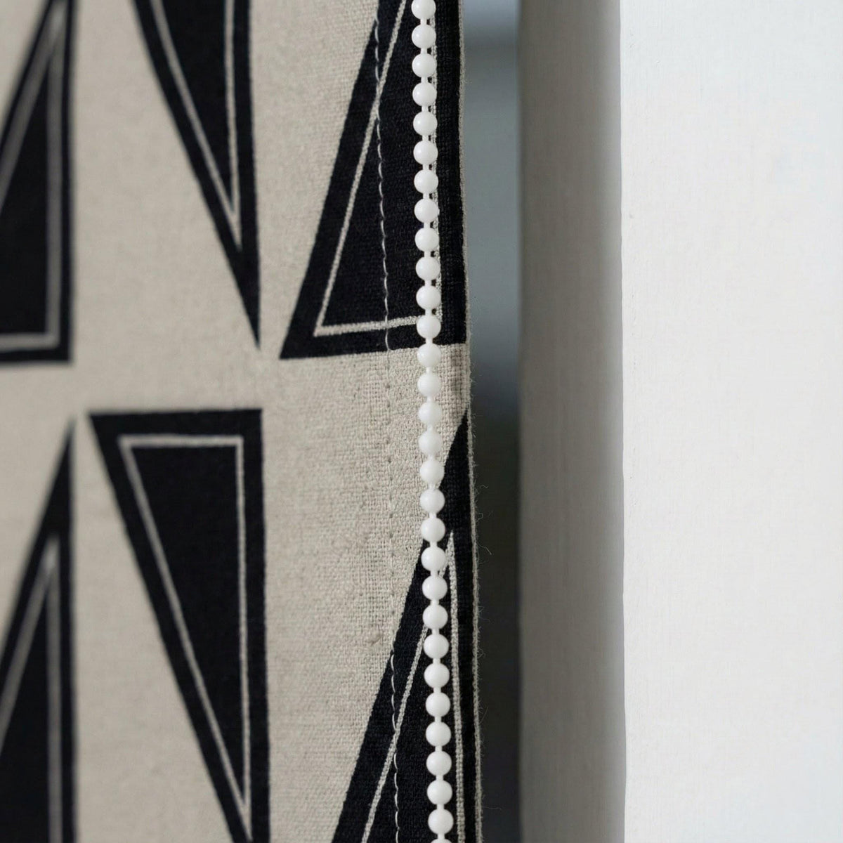Beige Linen Roman Shade, Black Geometric Triangle Print, Custom Corded Blind — image 8