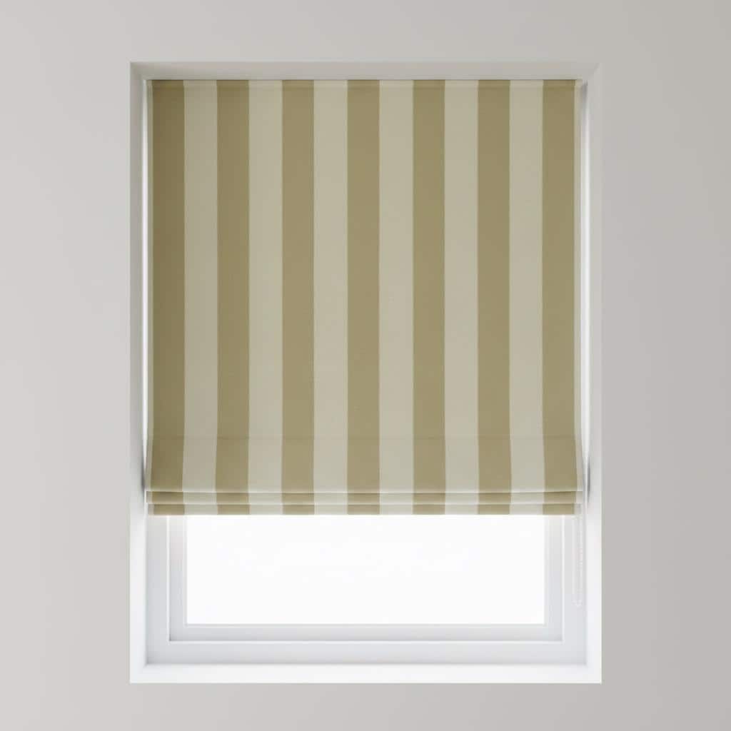 Beige Striped Velvet Roman Shade, Custom Window Blind, Blackout or Light Filtering — image 1