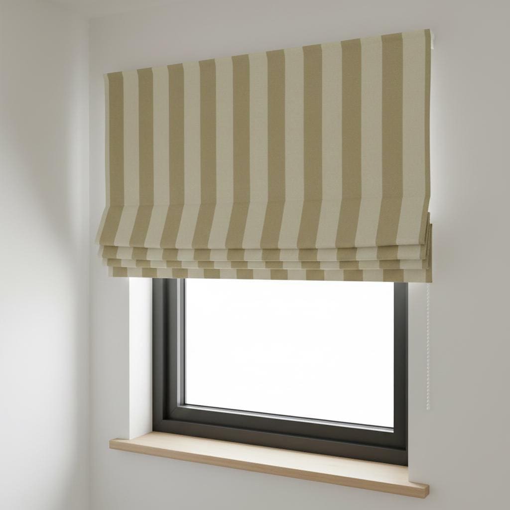Beige Striped Velvet Roman Shade, Custom Window Blind, Blackout or Light Filtering — image 1