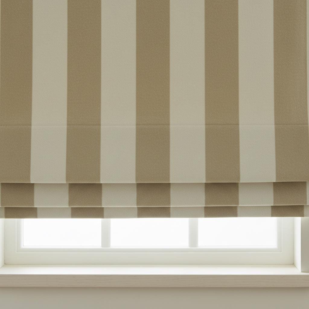 Beige Striped Velvet Roman Shade, Custom Window Blind, Blackout or Light Filtering — image 4