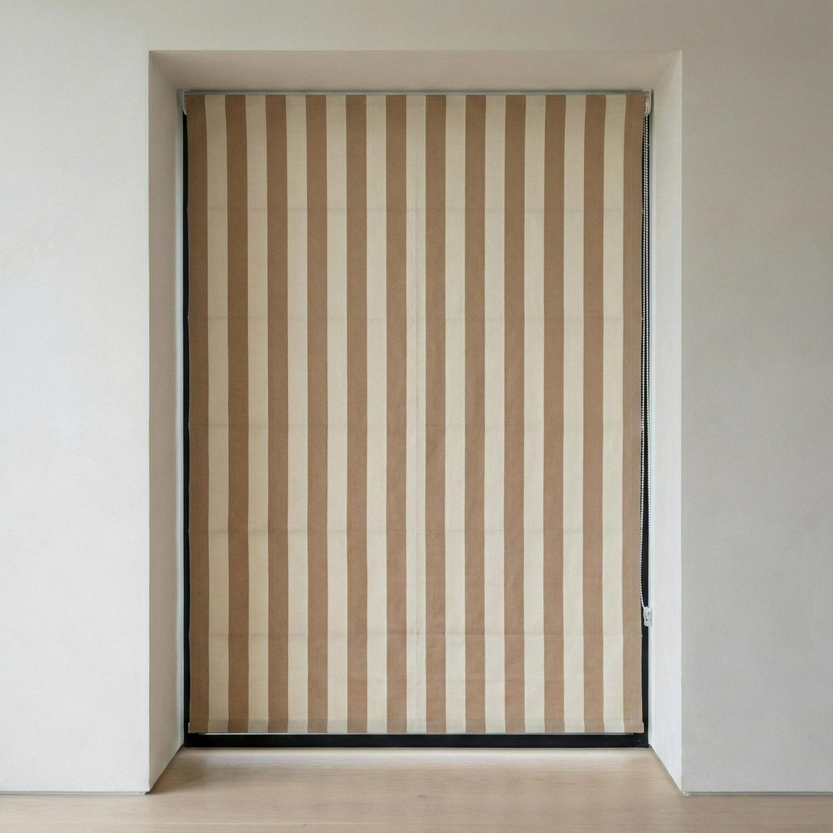 Custom Linen Roman Shade, Taupe Beige Stripe, Light Filtering or Blackout — image 4